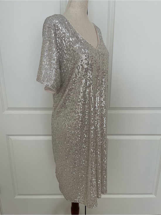 Vince Camuto Dresses & Skirts - Vince Camuto Silver Sequin Short-Sleeve Dress